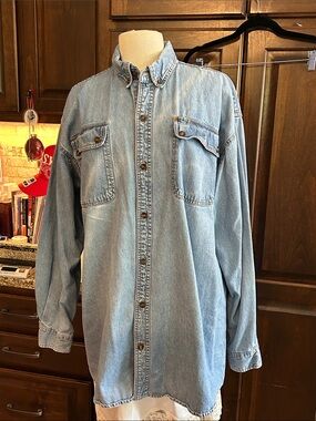 American Worker Sz XLT Men's Light Blue Denim Button-Down Shirt Jacket